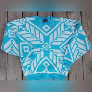 Chris Ann Originals Unisex Vintage 1980's Tight Knit Snowflake Colorful Sweater